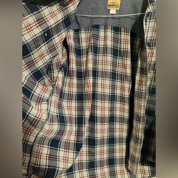 EUC Roebuck & Co Men’s Plaid Button Down Casual Dress Shirt - Long Sleeve - Blue - Picture 6 of 8